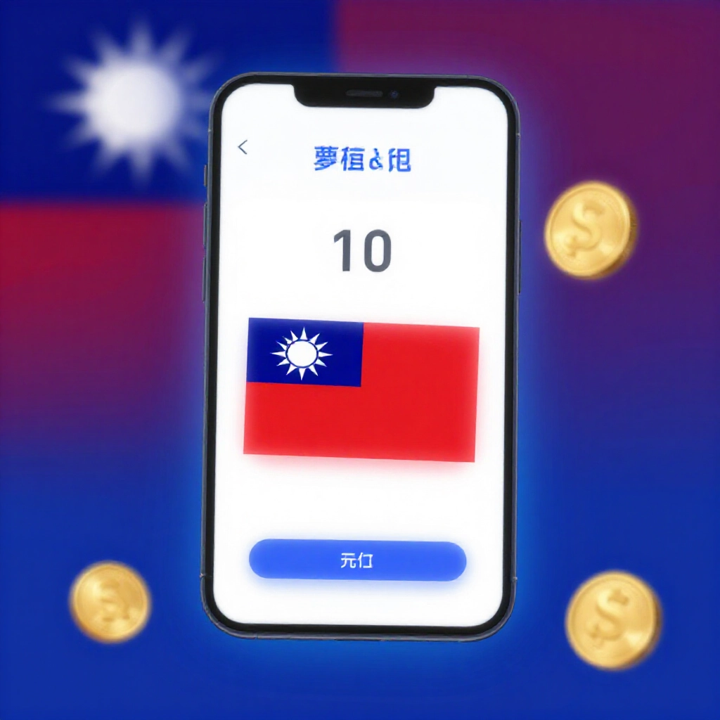 手機畫面顯示運彩虛擬錢包餘額轉金幣到個人銀行帳戶,帶台灣旗元素,藍光柔和現代簡約風格