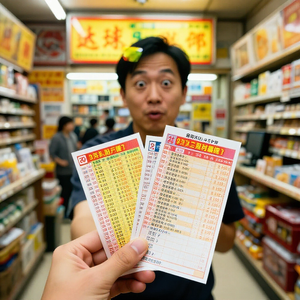 台灣運彩店裡興奮的玩家手拿串關票，霓虹燈下顯示一般串關跟過關組合的選項，足球賽事賠率相乘畫面熱鬧非凡