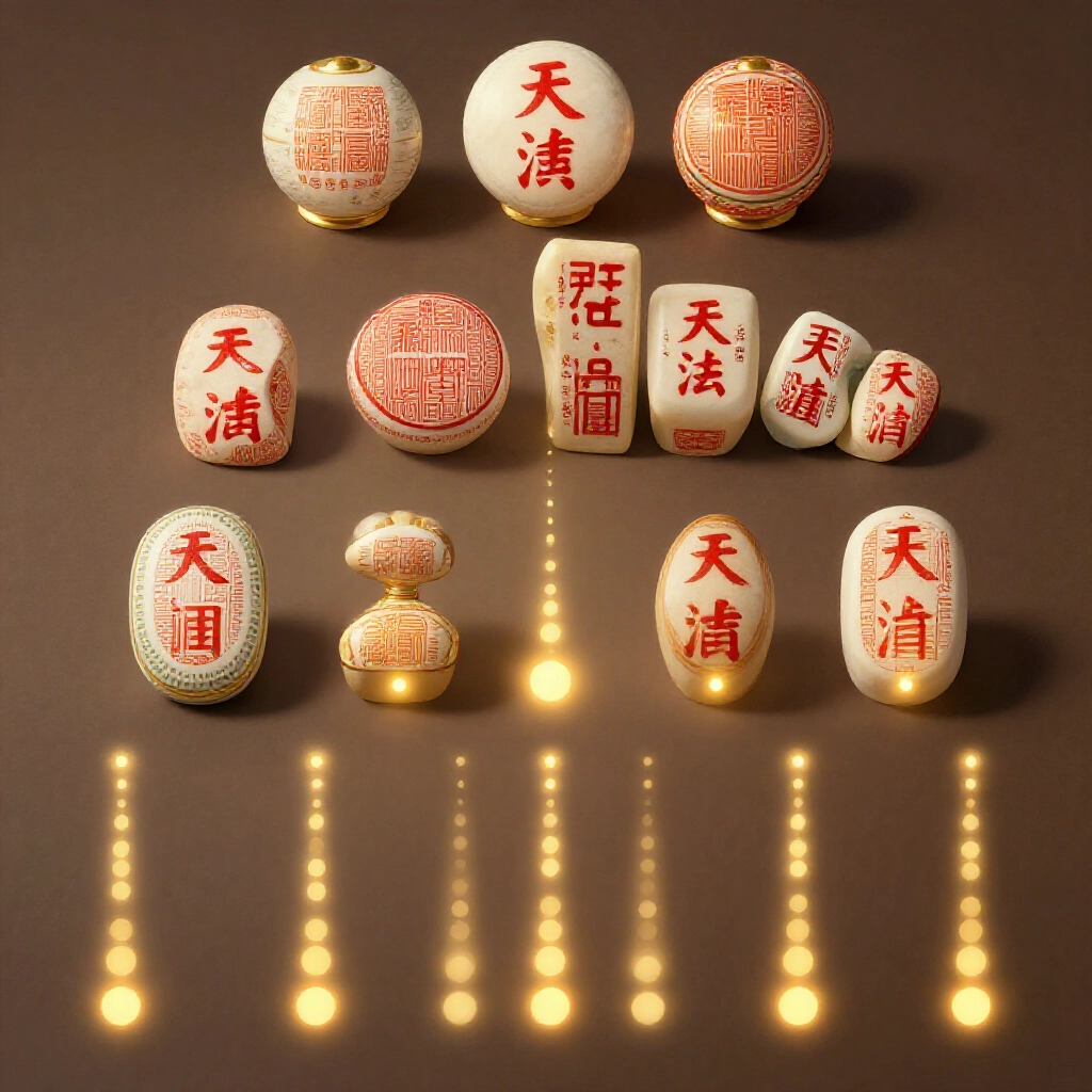 Hierarchical arrangement of Tianjiu pai combinations from supreme treasure ding san and er si pair at top descending to point sums with glowing dots and shadows for depth