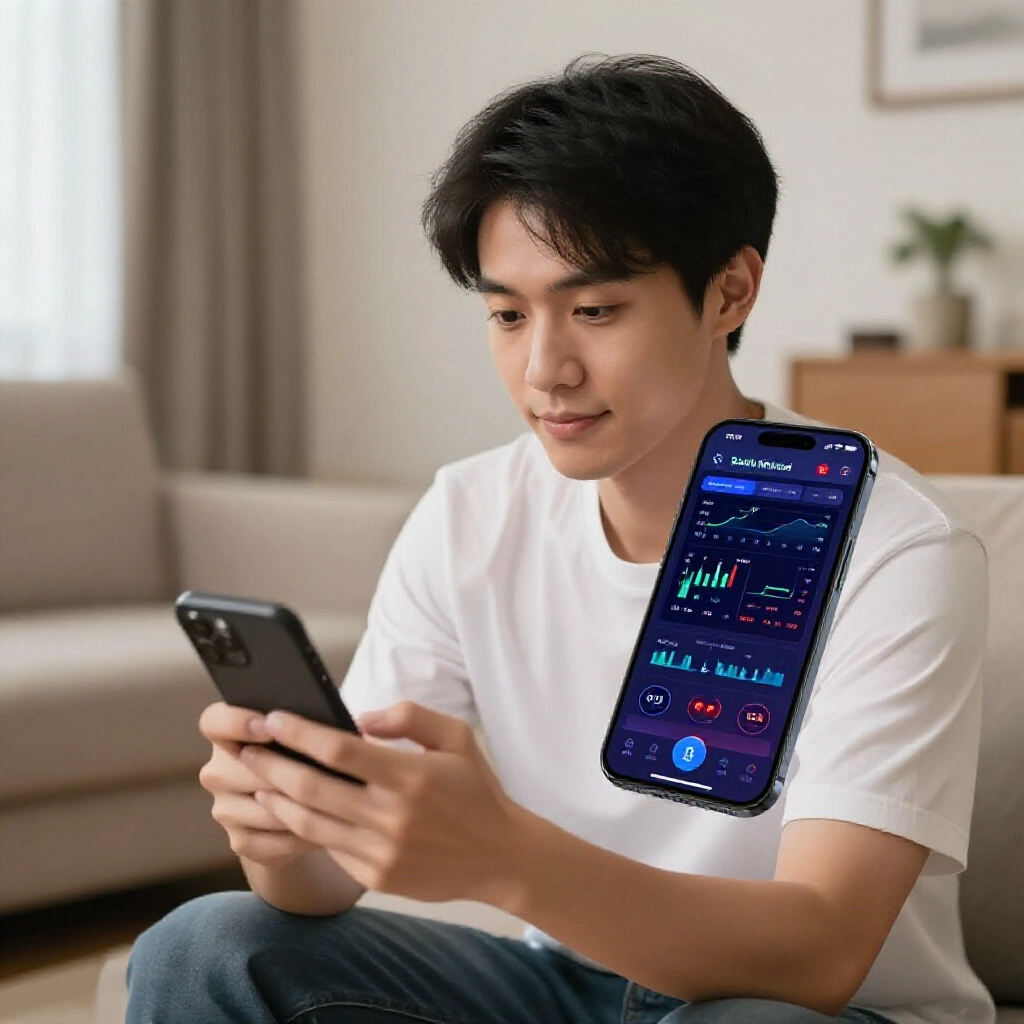 台灣玩家在舒適客廳查看手機穩定出金通知，伴隨娛樂城App圖表與快速付款計時器