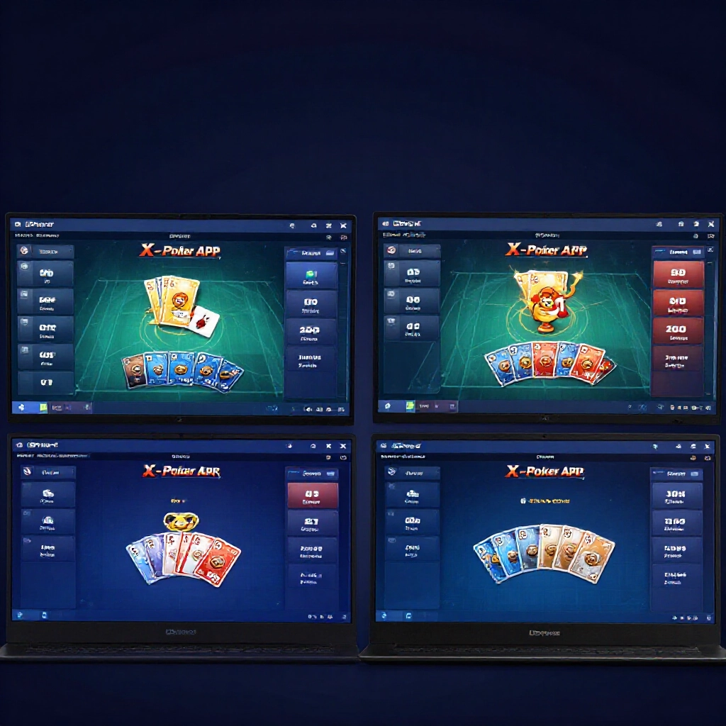 電腦螢幕並排 LDPlayer 與 MEmu 安裝 X-Poker APK，順暢牌局動畫高幀率，介面乾淨科技感十足