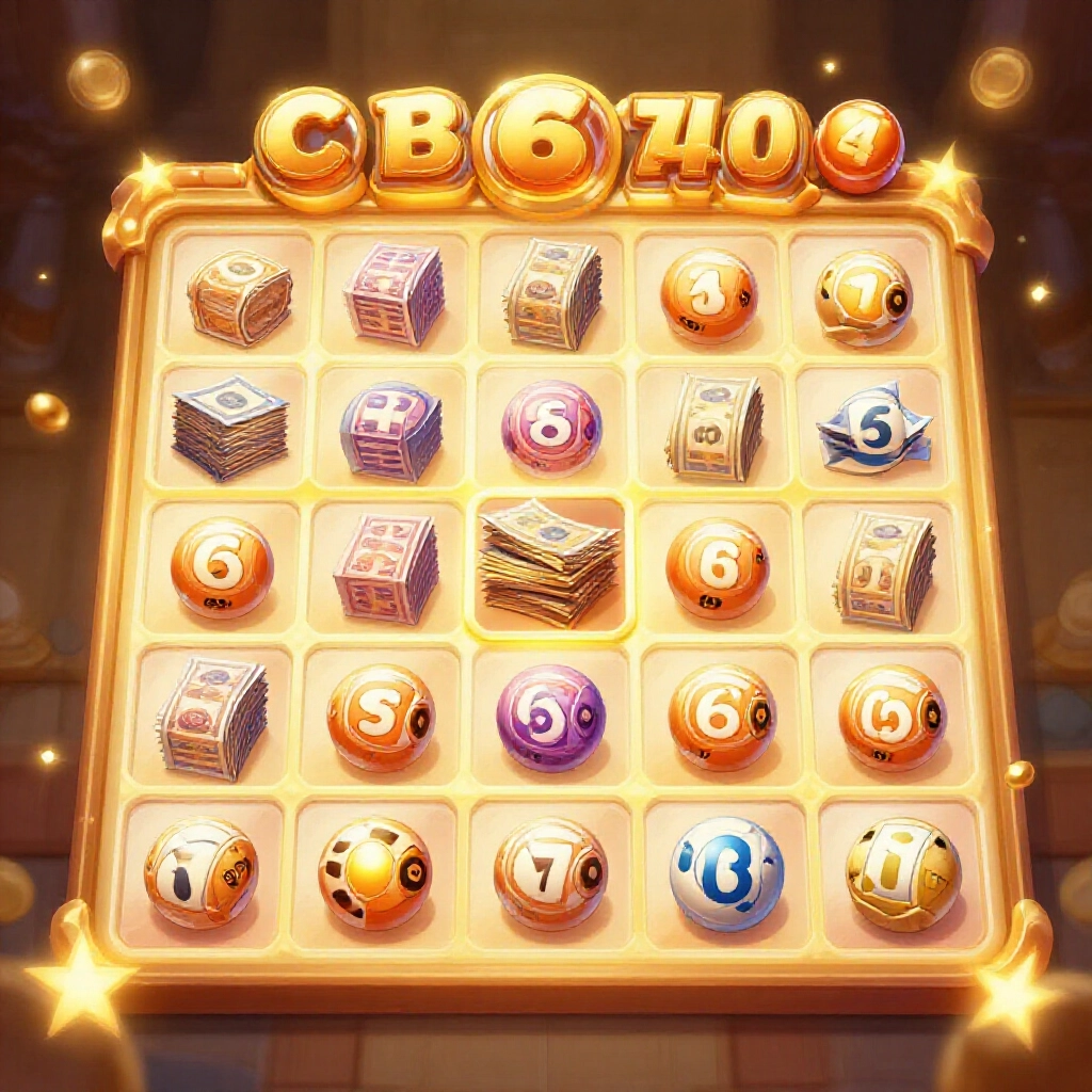 賓果6星獎金表顯示中4顆16倍獎金，現金堆疊與滾動賓果球在金黃燈光下閃耀