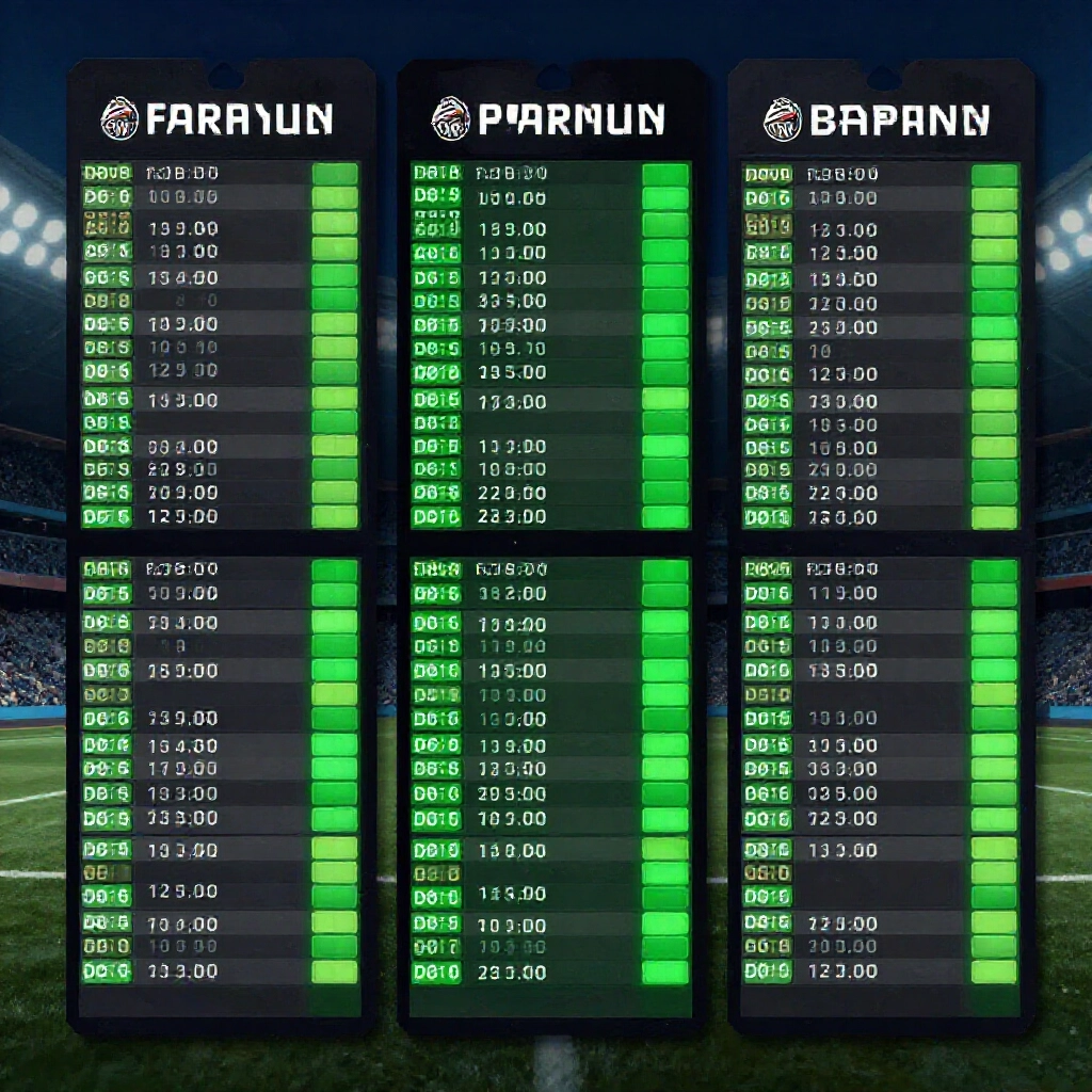 sports betting ticket divided into multiple small parlay groups with partial wins highlighted in green lights against dark stadium background