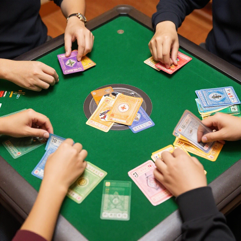 Split scene showing nine-branch fast play with nine cards and quick reactions, versus ten-hu strategic hands of 20 cards with deep thinking. Vibrant colors, dynamic gestures at a traditional Taiwanese card table.