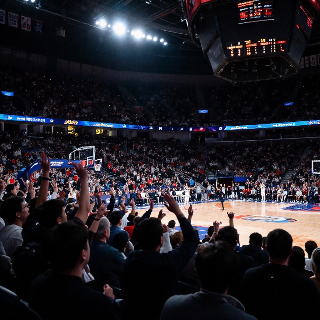 basketball arena full of cheering fans watching final buzzer with scoreboard highlighting total score odd or even under dramatic spotlights