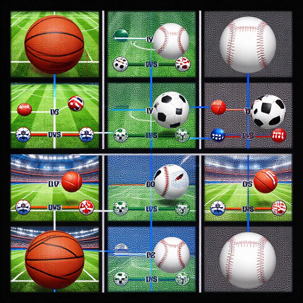 four soccer basketball and baseball games arranged in grid connected by lines forming eleven bet combinations like doubles triples and quadruples on digital board