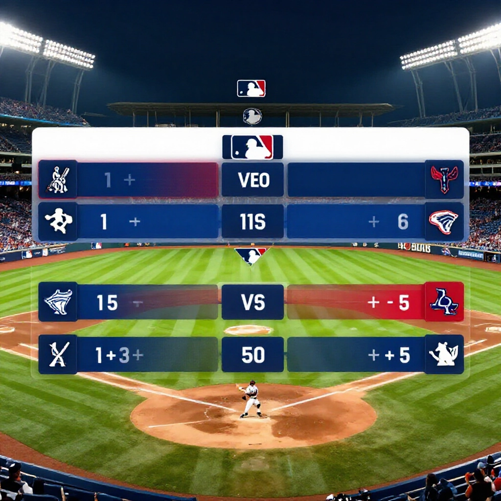MLB棒球讓分1+50赔付介面，投手對壘綠草球場夜燈緊張氛圍