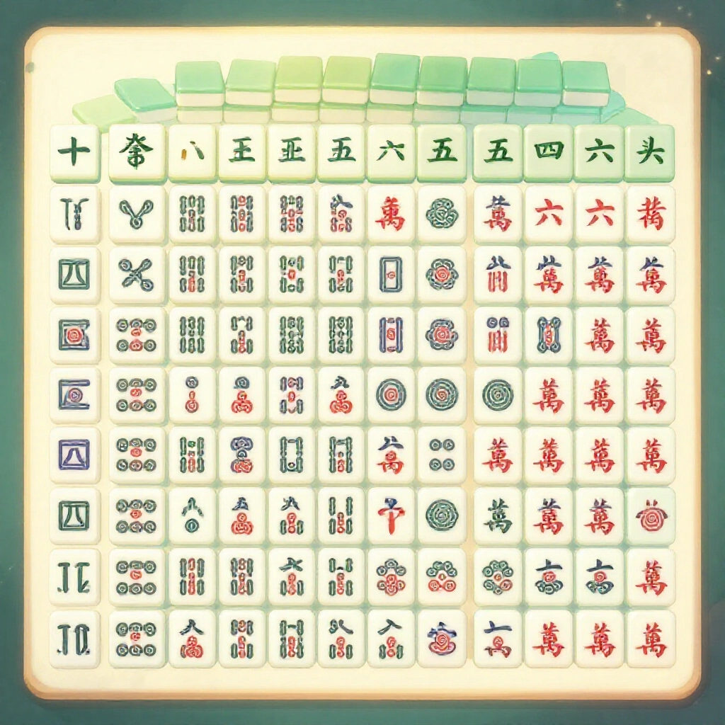 Detailed artistic chart of mahjong tai scores from one to sixteen with icons for fan tai flower winds ping hu pong pong hu under soft glowing light