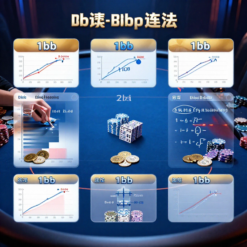 撲克桌資訊圖,顯示盲注計算公式把1bb神幣轉換台幣價值,用圖表和專業遊戲環境藍光呈現