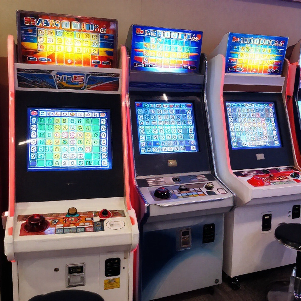 Side by side view of second generation and third generation rainbow bingo machines showing track designs screen resolutions and control panels in modern Taiwanese arcade setting